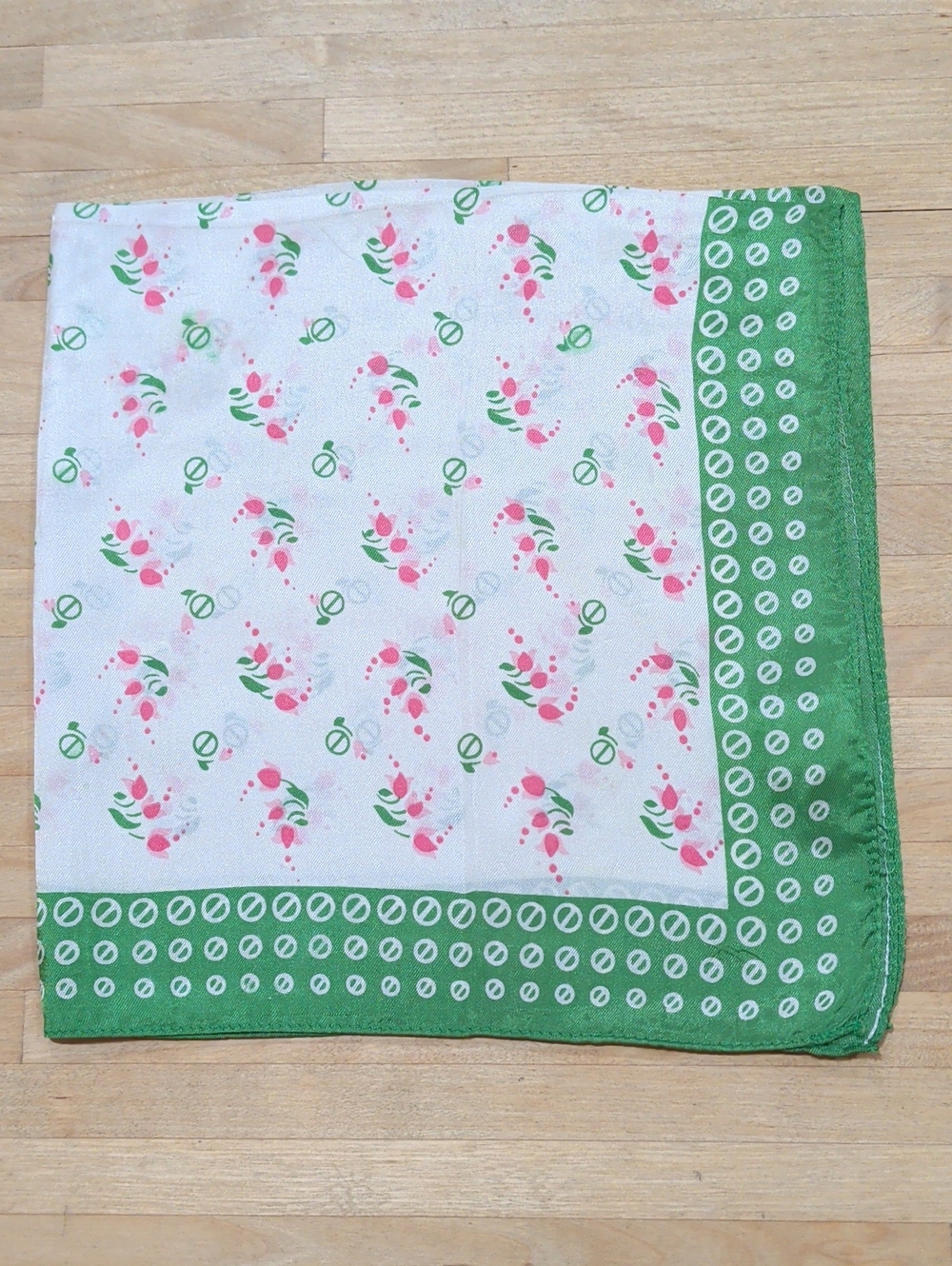 Vintage Floral Pink & Green Square Scarf Made In Japan
